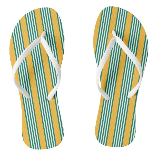 Green and white five stripe pattern with yellow jandals (Footbed)