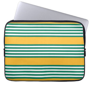 Green and white five stripe pattern with yellow laptop sleeve