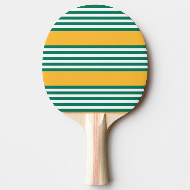 Green and white five stripe pattern with yellow ping pong paddle (Front)