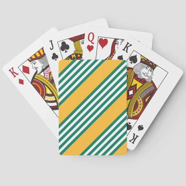 Green and white five stripe pattern with yellow playing cards (Back)
