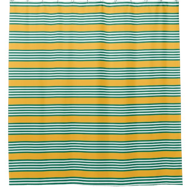 Green and white five stripe pattern with yellow shower curtain (Front)