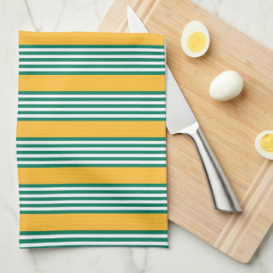Green and white five stripe pattern with yellow tea towel