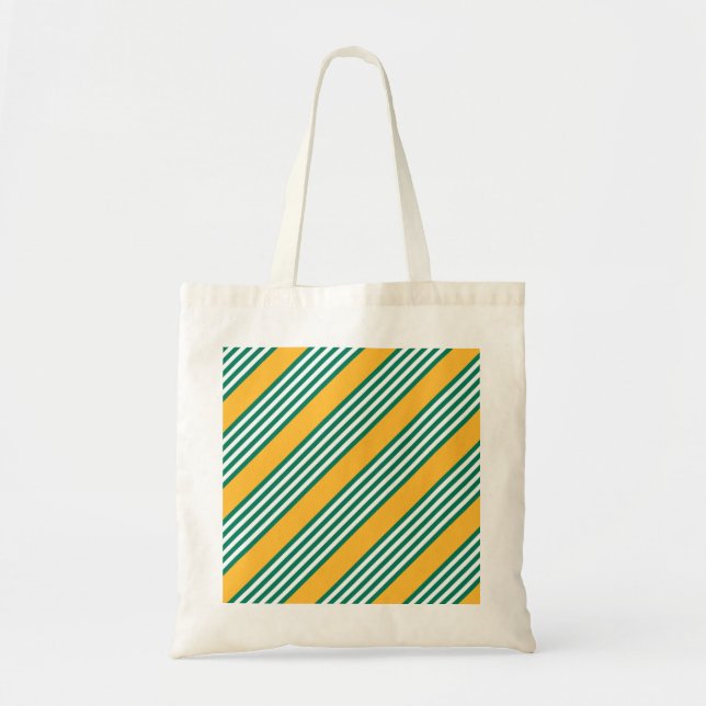 Green and white five stripe pattern with yellow tote bag (Front)