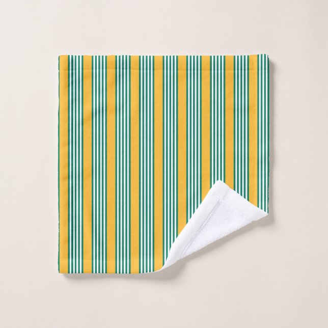 Green and white five stripe pattern with yellow wash cloth (Wash Cloth)