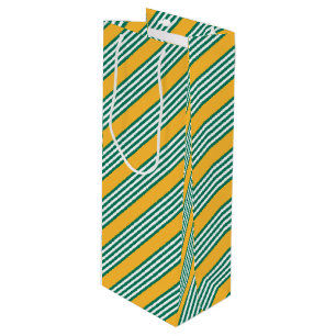 Green and white five stripe pattern with yellow wine gift bag
