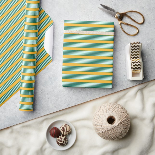 Green and white five stripe pattern with yellow wrapping paper (Crafts)