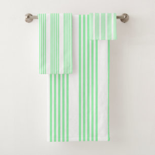 Green and white five stripes pattern bath towel set