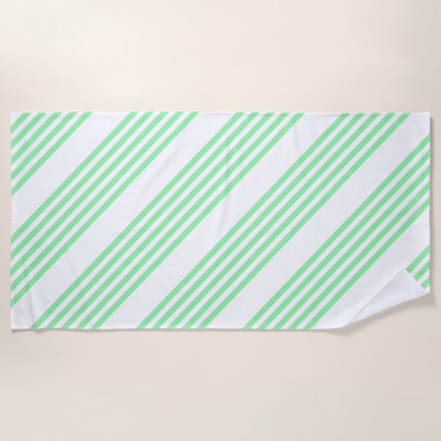 Green and white five stripes pattern beach towel (Front)