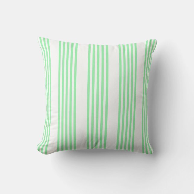 Green and white five stripes pattern cushion (Front)