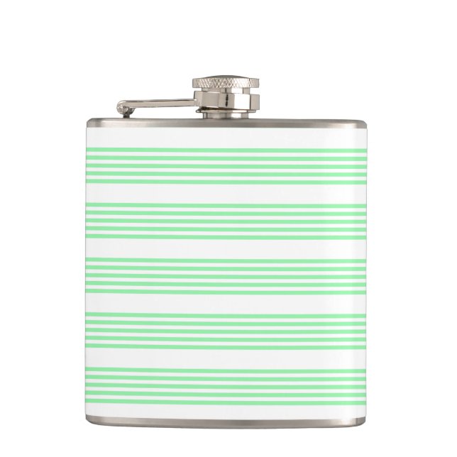 Green and white five stripes pattern hip flask (Front)
