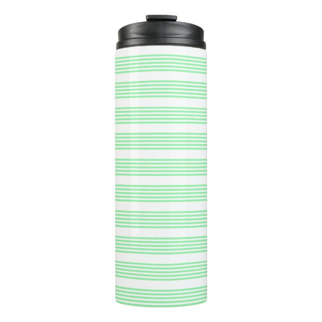 Green and white five stripes pattern thermal tumbler (Front)