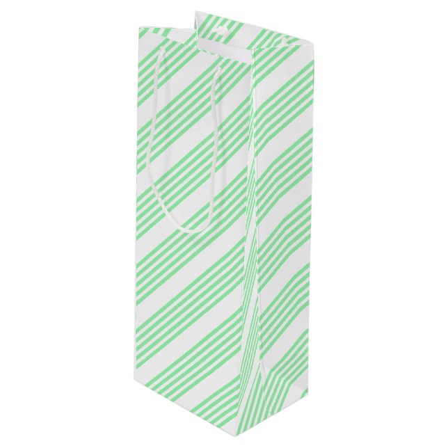 Green and white five stripes pattern wine gift bag (Front Angled)