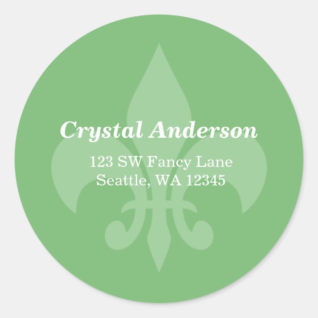 Green and White Fleur-De-Lis Custom Address Label (Front)