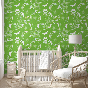 Green and White floral abstract pattern Wallpaper