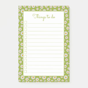 Green and White Floral Daisy Pattern To Do List Post-it Notes