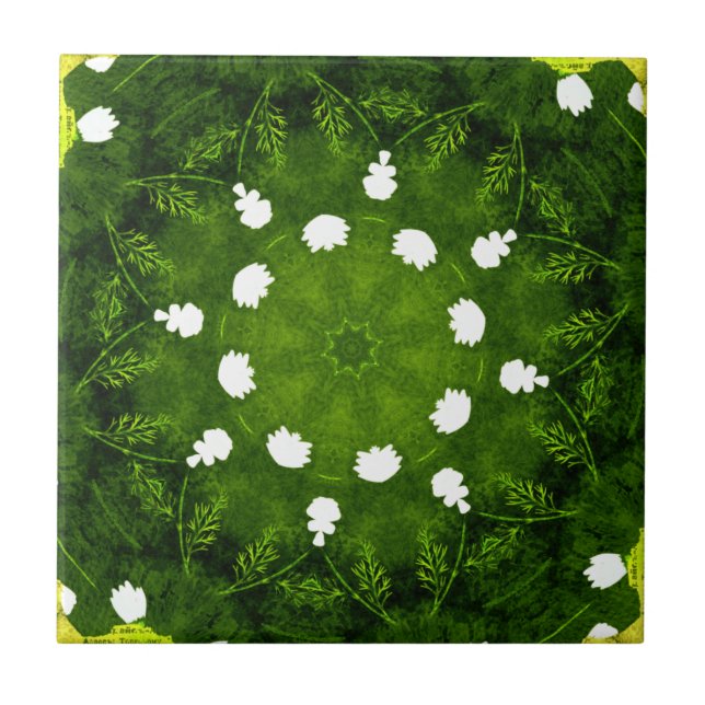 Green and white Floral Flowers Tile (Front)