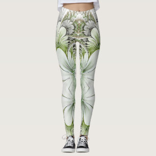 Green and White Floral Fractal Design Legging