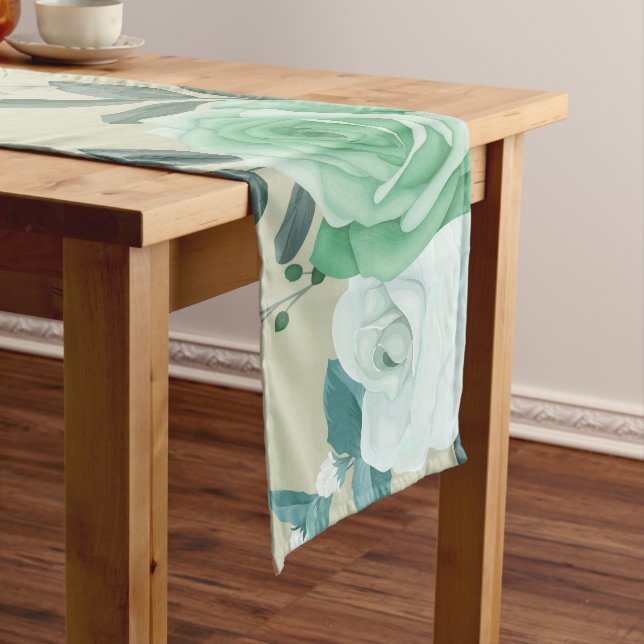 green and white floral long table runner (In Situ)