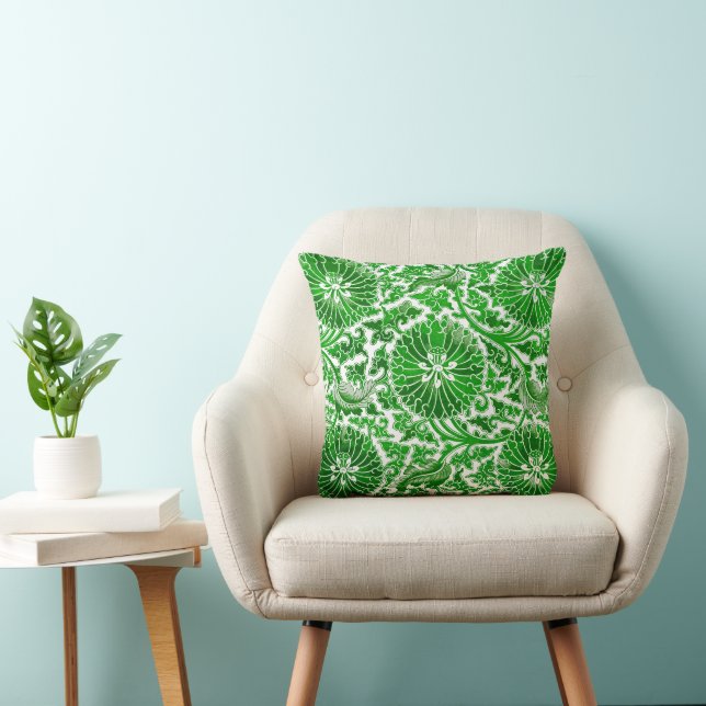 Green and White Floral Pattern Cushion (Chair)