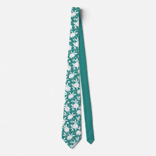 Green and White Floral Pattern Groomsmen Wedding  Tie