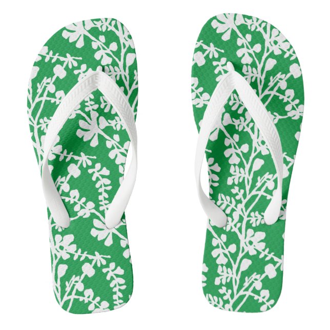 Green And White Floral Repeating Pattern Jandals (Footbed)