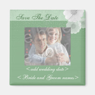 Green And White Floral Save The Date Photo Magnet