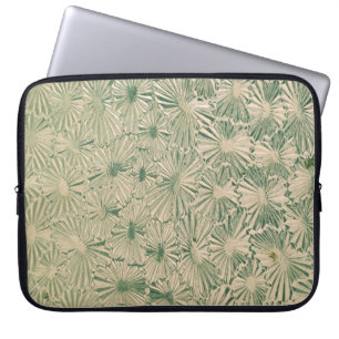 Green and white floral textile laptop sleeve