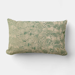 Green and white floral textile lumbar cushion