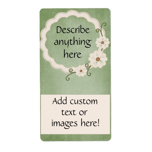 Green and White Floral Wine Labels (Front)