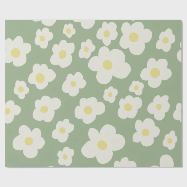 Green and white floral Wrapping Paper (Flat)