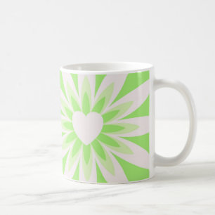 Green and white flower with heart pattern design coffee mug