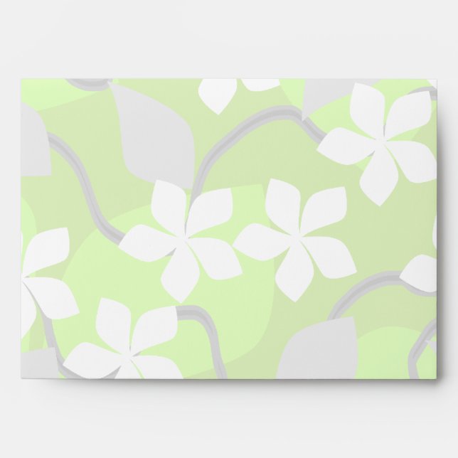 Green and White Flowers. Floral Pattern. Envelopes (Front)