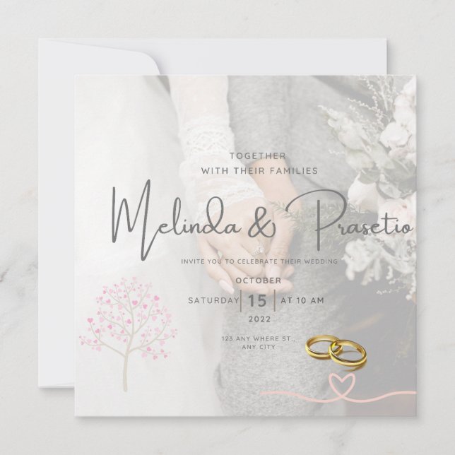Green and White Flyer Flower Wedding Invitations (Front)