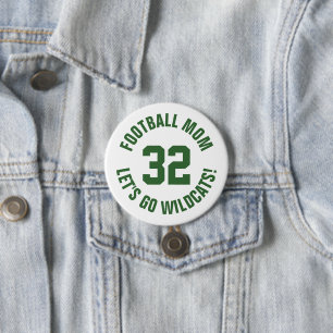 Green and White Football Mom Jersey Number 7.5 Cm Round Badge