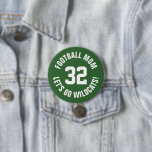 Green and White Football Mum Jersey Number 7.5 Cm Round Badge<br><div class="desc">Cheer on your favourite sports team, football player or just show off your school pride with a custom personalised spirit button! Add your school name or personalise with a player's name and jersey number. Perfect for football, basketball, baseball and soccer games! Create custom pins for the whole team, cheerleaders, parents...</div>