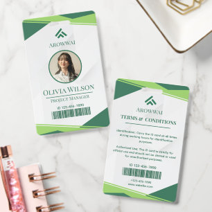Green and White Geometric Custom Photo ID Badge