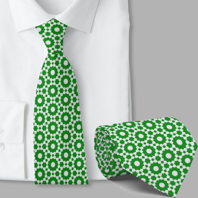 Green and White Geometric Pattern Irish  Tie (Creator Uploaded)