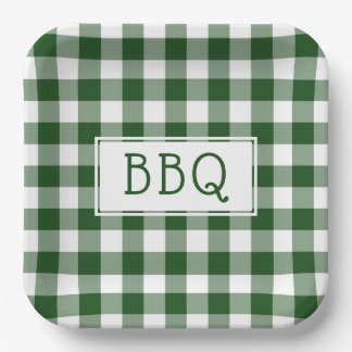 Green and White Gingham Pattern BBQ Party Paper Plate
