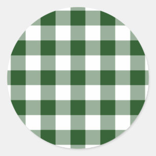 Green and White Gingham Pattern Classic Round Sticker