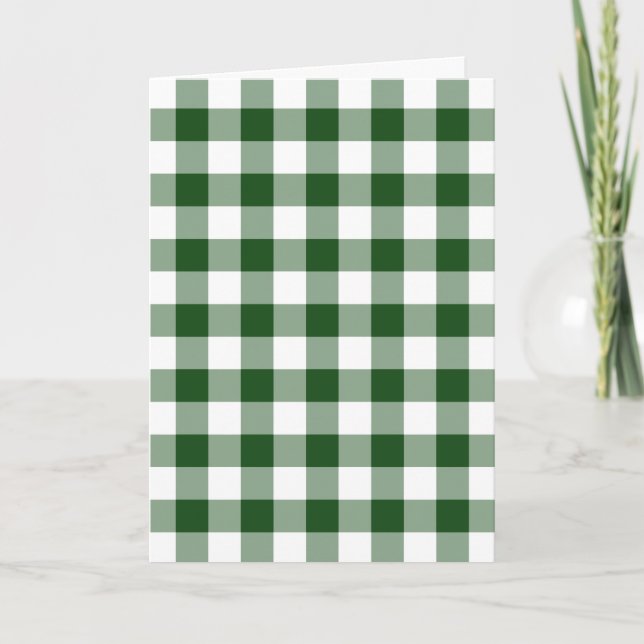 Green and White Gingham Pattern Holiday Card (Front)
