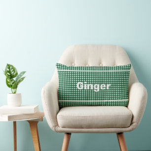 Green and White Gingham Pattern Modern Monogram Lumbar Cushion