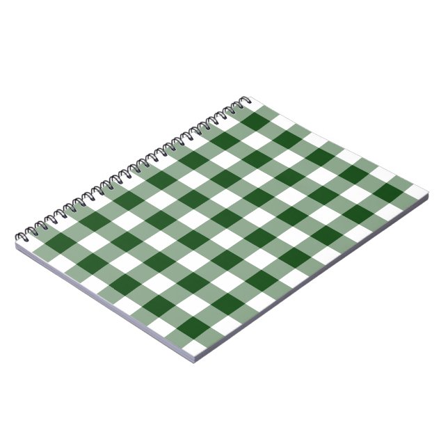 Green and White Gingham Pattern Spiral Notebook (Left Side)