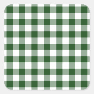 Green and White Gingham Pattern Square Sticker