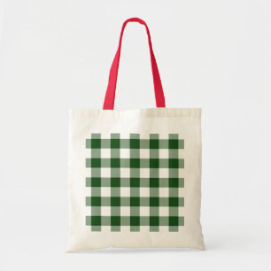Green and White Gingham Pattern Tote Bag
