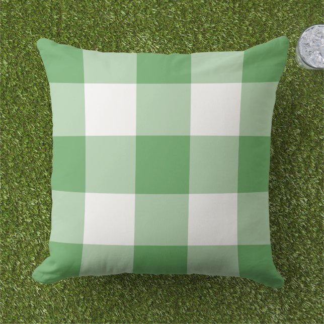Green and White Gingham Plaid Pattern Cushion (Grass)