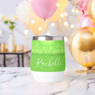 Green and white glitter print