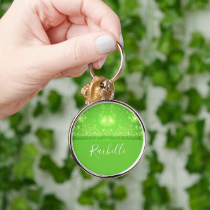 Green and white glitter print key ring