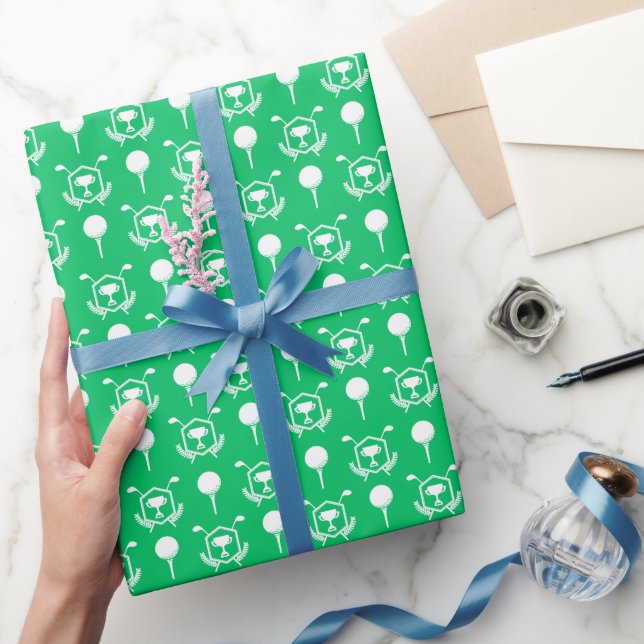 Green and White Golf Balls and Clubs Wrapping Paper (Gifting)