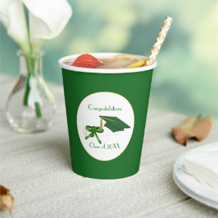 Green and White Graduation Party Paper Cups