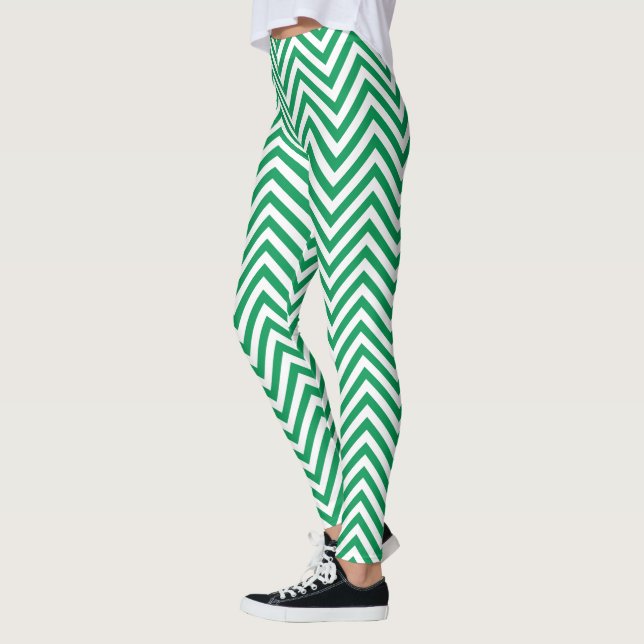 Green and white graphic design Zigzag Pattern Leggings (Left)